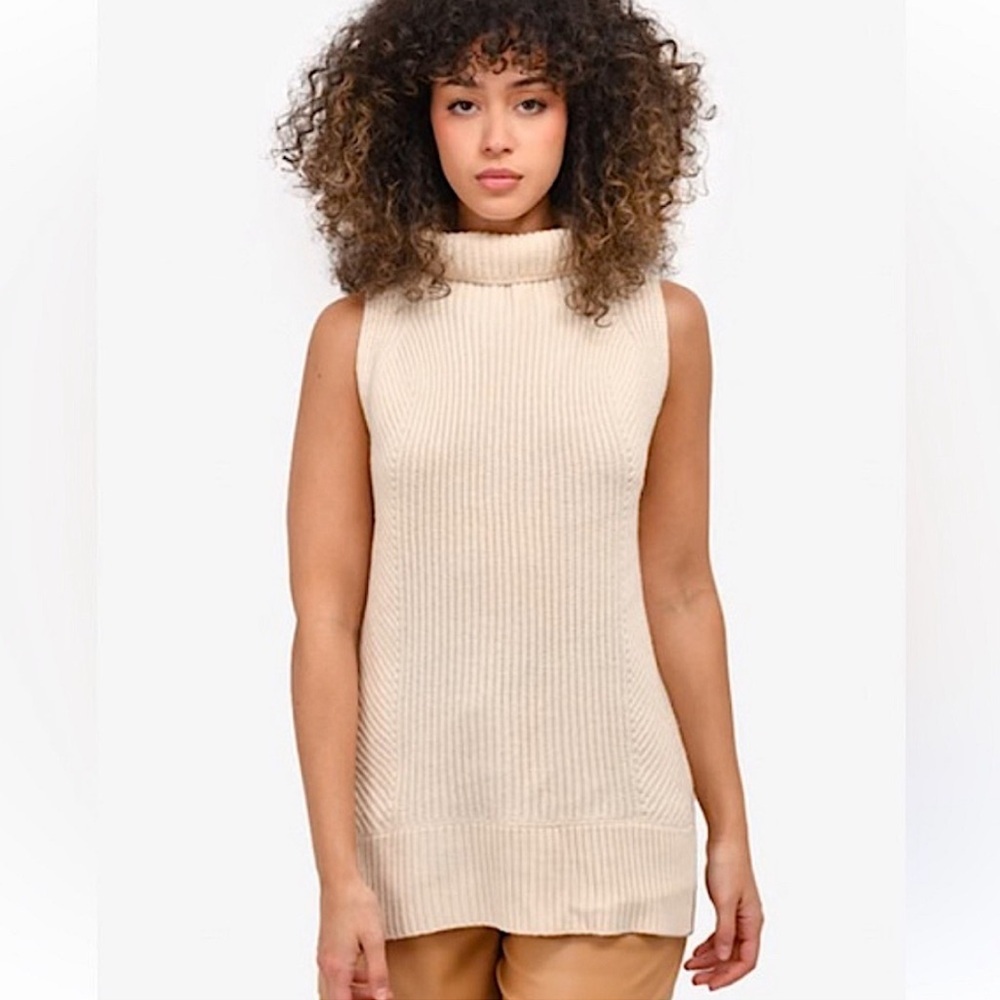 Vince | Women’s Cream Sleeveless Cashmete/Wool Blend Long Side Slit Sweater, XS